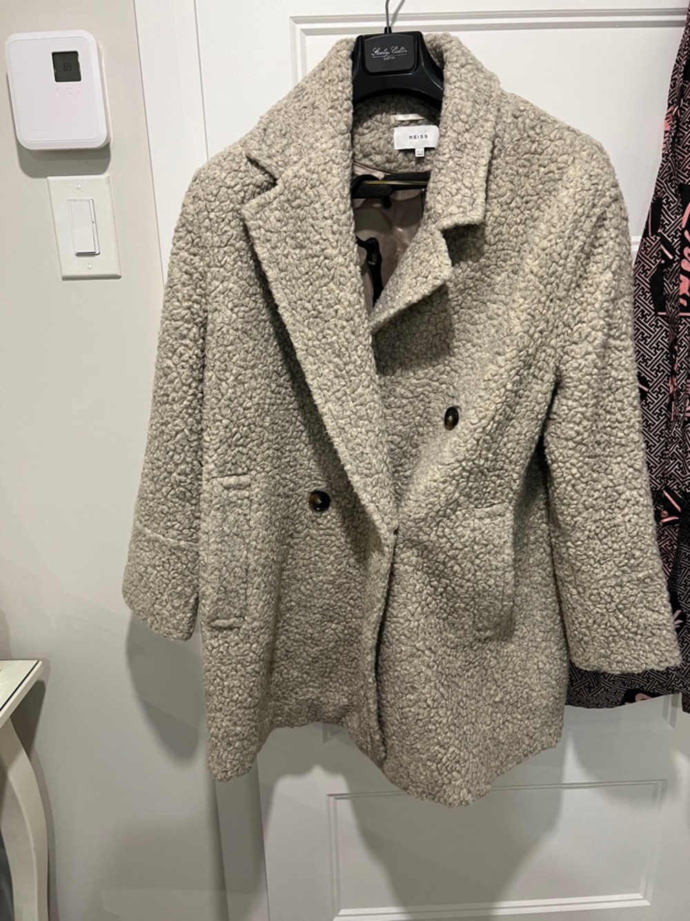 Reiss Women's Cream Teddy Bouclé Double-Breasted Jacket